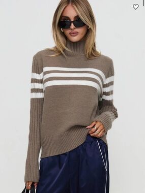 Princess polly Striped Taupe Turtleneck Sweater - Women